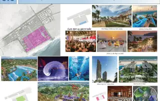 Phối cảnh khu du lịch Sun Group Vũng Tàu với các tiện ích đẳng cấp như công viên nước, quảng trường biển, và khách sạn 5 sao.