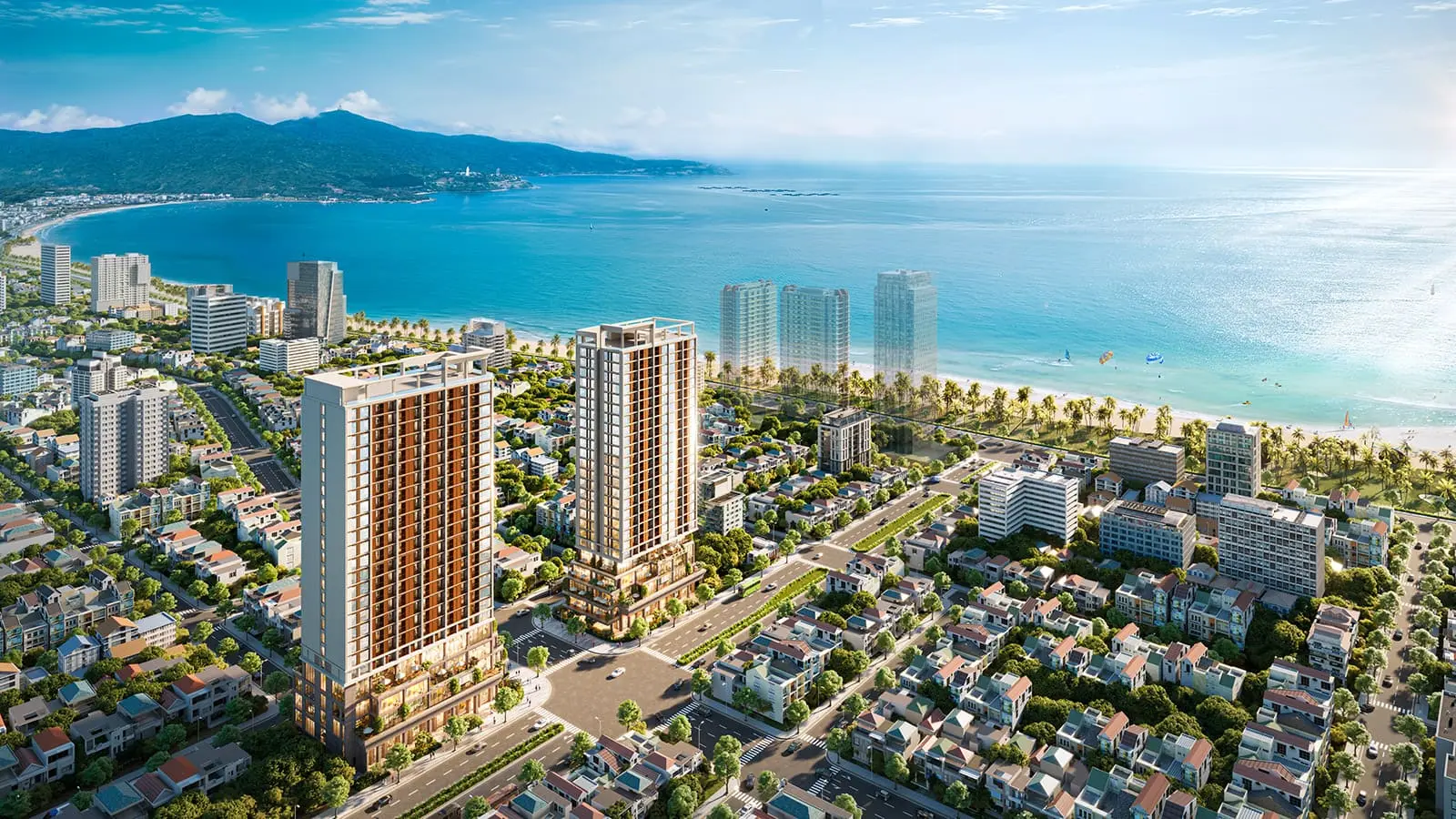 Toàn cảnh dự án Sun Costa Residences Đà Nẵng với view hướng ra biển Mỹ Khê và không gian sống đẳng cấp.